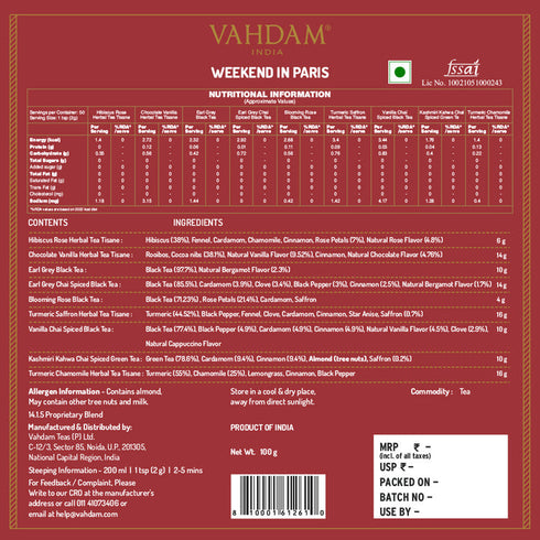 Vahdam Tea Weekend In Paris Gift Set 9 Teas